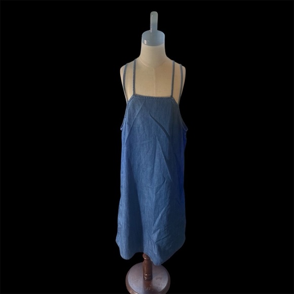 AllSaints Denim Mini Dress Small | Spaghetti Strap Halter Chambray Size Small - Picture 9 of 10